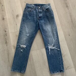 Levi's 501‎ Ripped distressed buttons fly jeans high waist medium wash size 25